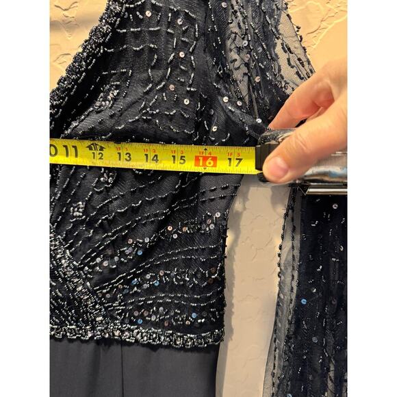 Adrianna Papell 40398 Bishop Sleeve Beaded Bodice Dress, Navy, 16, MOB, Preowned - Picture 5 of 14